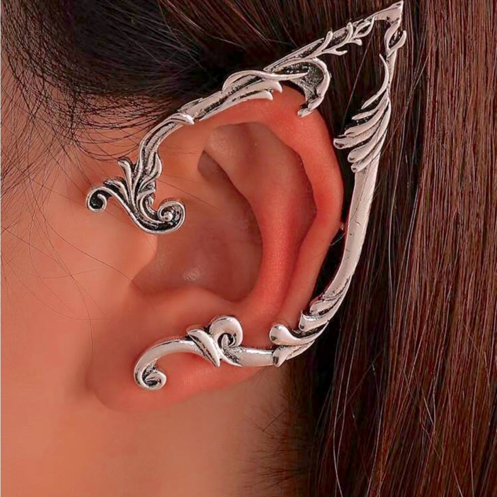 1 pc / Left side- Silver Arabesque Fairy / Elf Pierced Ear Cuff - Medium size